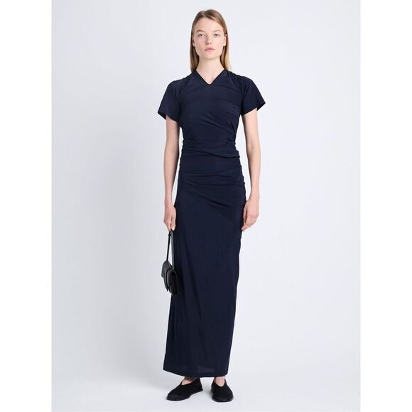 Proenza Schouler Sidney Ruched Slim Self-Tie Silk Dress 🤎 - Picture 1 of 9